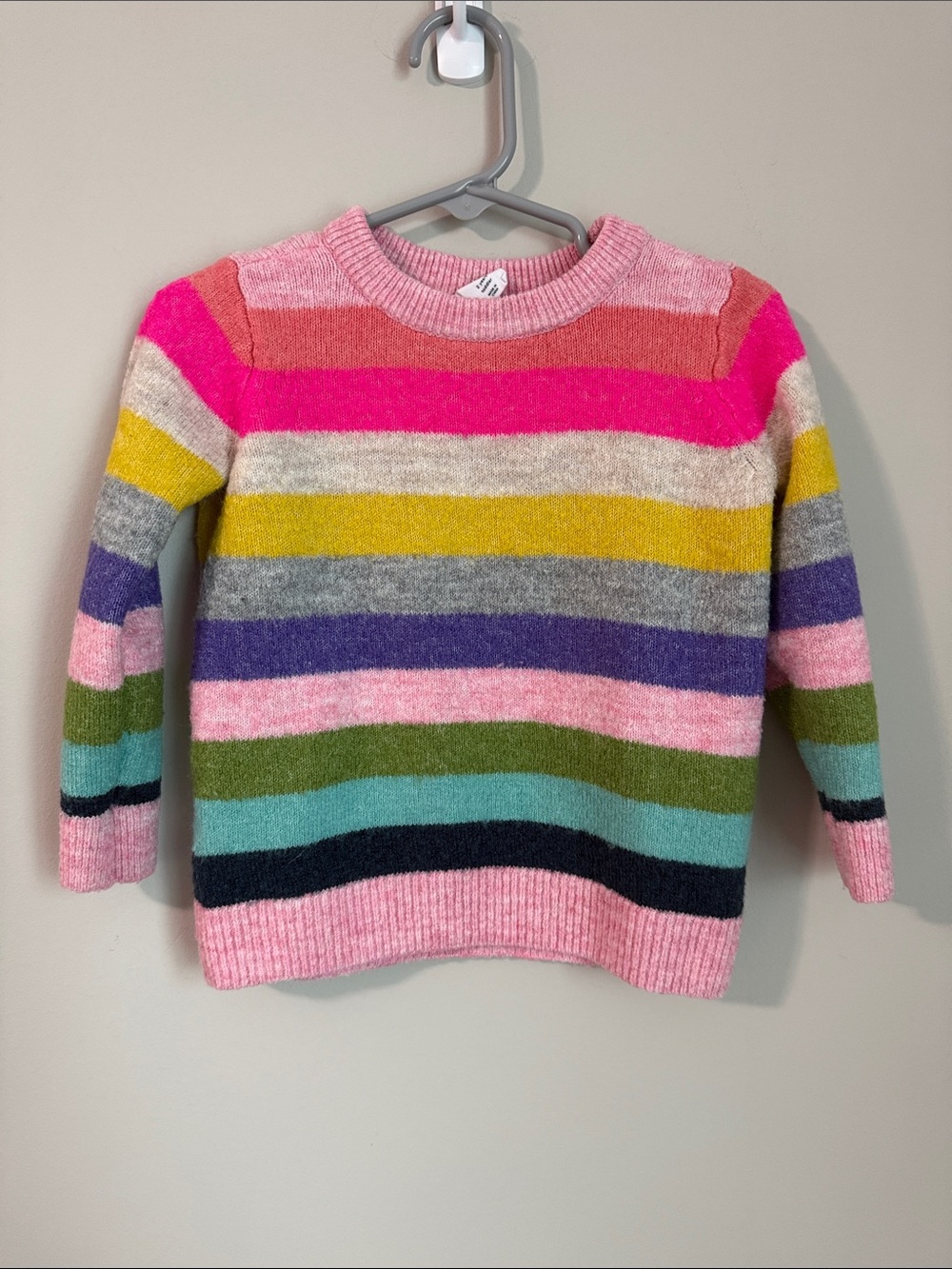 GAP Striped Crewneck Sweater in Pink, Yellow, Green & Blue